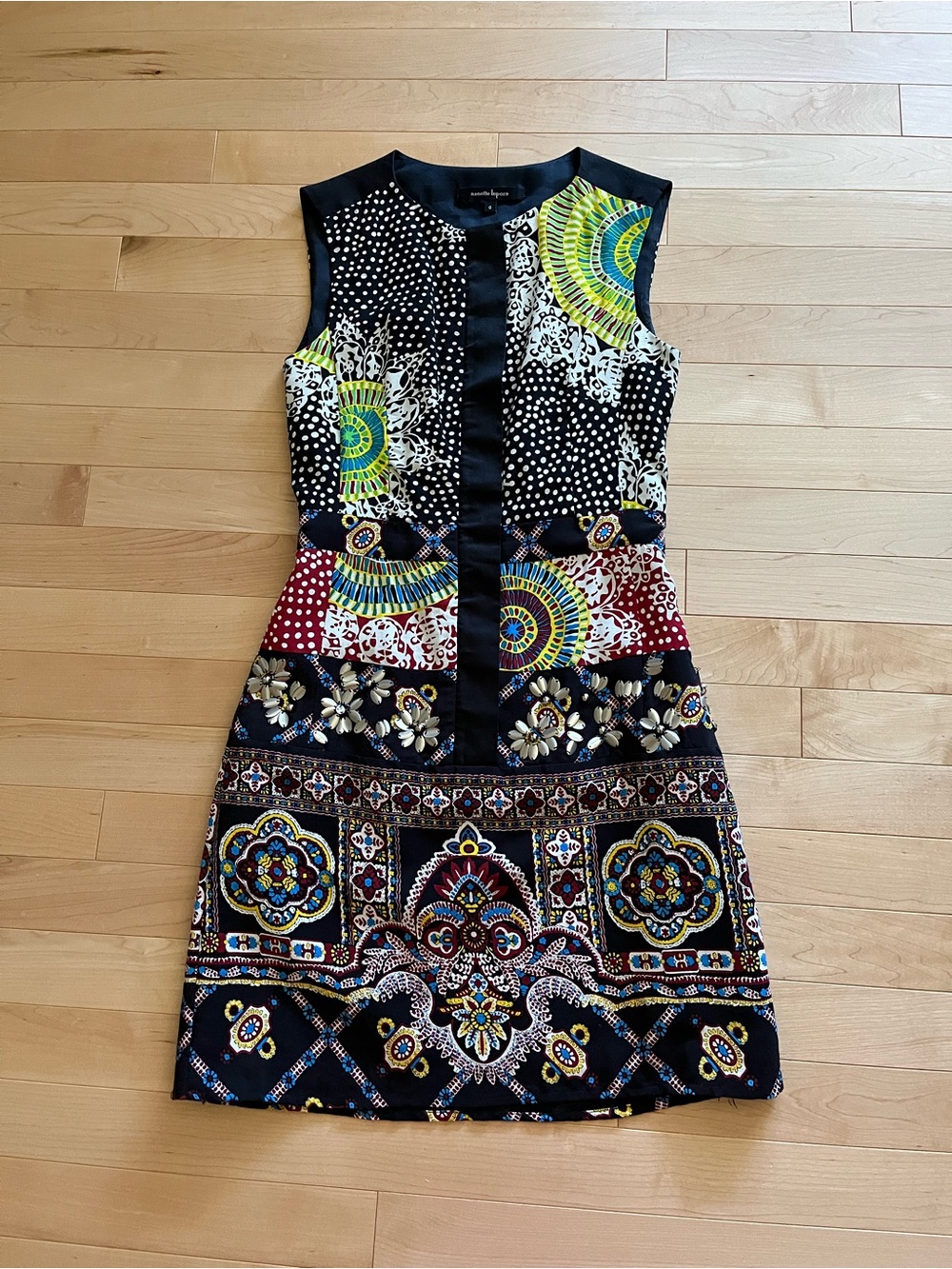 Nanette Lepore Sleeveless Black Multi-Print Shift Dress